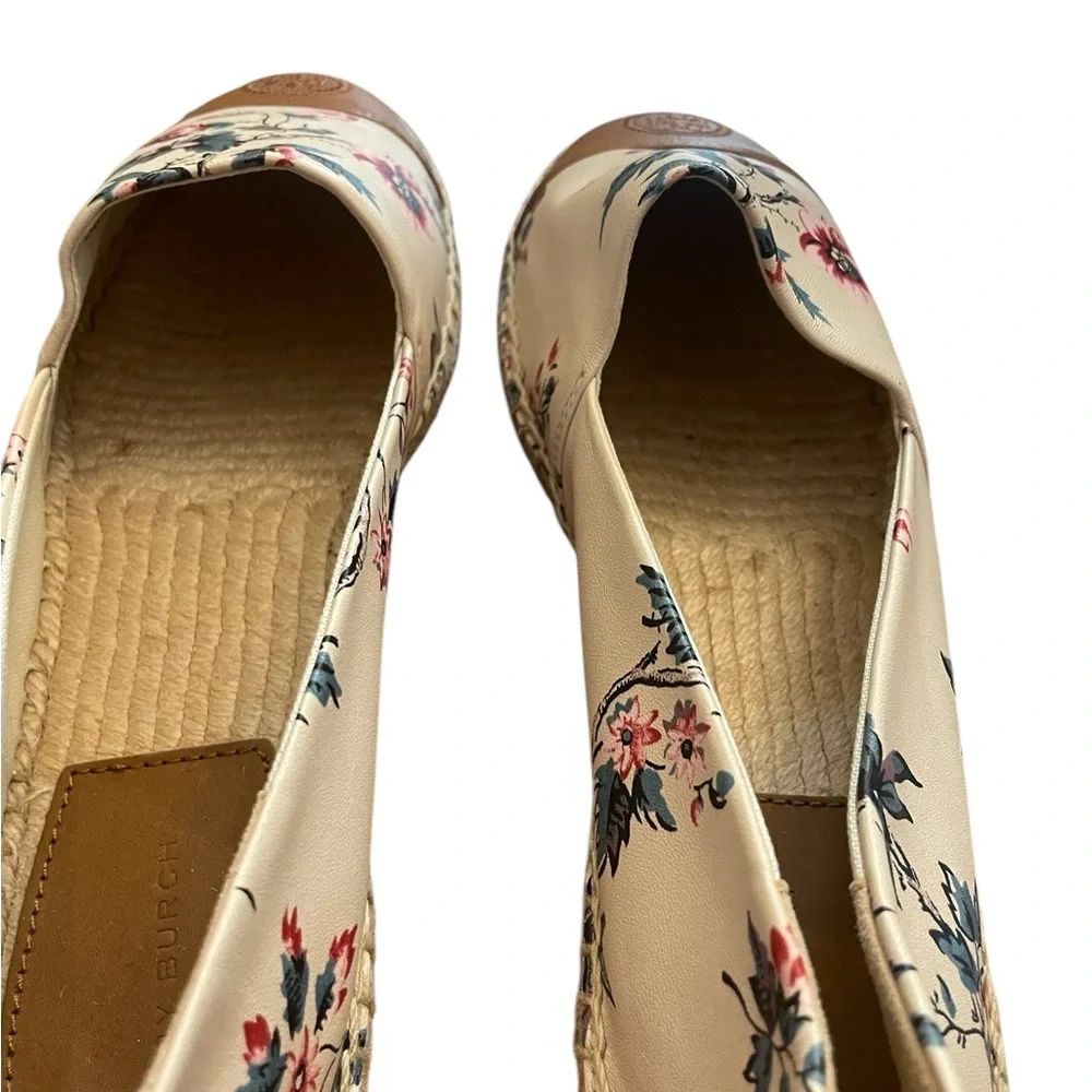 TORY BURCH Floral Leather Cap Toe Espadrilles